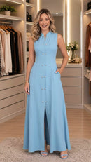 Vestido Azul Claro Longo - Azul Claro