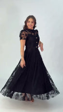 Vestido Preto Tule Bordado - Preto