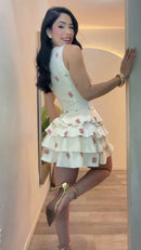 Vestido Mini Floral Babados - Off White