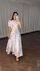 Vestido Midi Floral Aquarela - Off White Floral