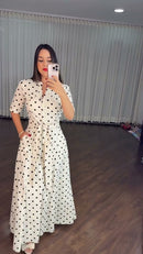 Vestido Chemise Poá Preto e Branco - Off White Poá