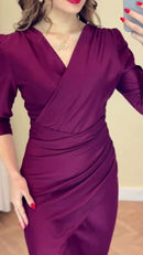 Vestido Midi Envelope Drapeado - Ameixa
