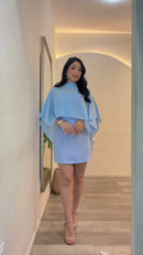 Vestido Tubinho Capa Fluida - Azul Claro