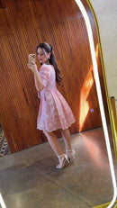 Vestido Rosa Laise Manga Bufante - Rosa