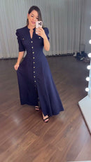 Vestido Chemise Longo Marinho - Azul Marinho
