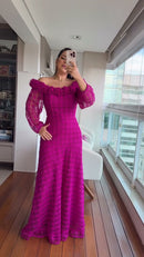 Vestido Longo Renda Fúcsia - Fúcsia