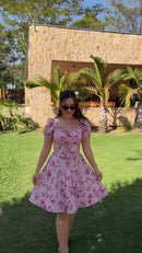 Vestido Floral Corselet Rosa - Rosa Floral