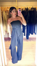 Conjunto Pantalona com Faixa - Azul Acinzentado