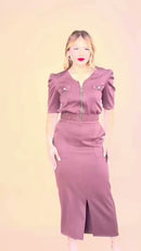 Conjunto Blusa Zíper e Saia Midi - Rosê Malva