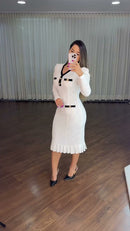 Vestido Midi Tweed Contraste - Branco