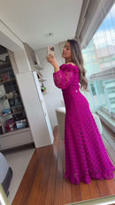 Vestido Longo Renda Fúcsia - Fúcsia