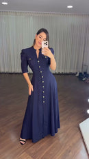 Vestido Chemise Longo Marinho - Azul Marinho