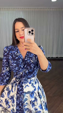 Vestido Longo Estampa Porcelana - Azul Porcelana