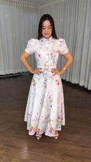 Vestido Midi Floral Aquarela - Off White Floral