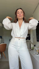 Blusa Branca Transpassada Renda - Off White