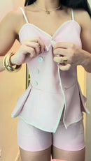 Conjunto Peplum Botões - Rosa