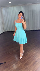 Vestido Azul Tiffany com Bolero 100% Linho - Azul Tiffany