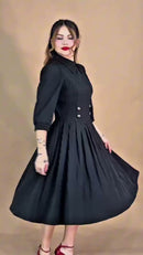 Vestido Risca de Giz com Gravatinha - Preto Risca de Giz