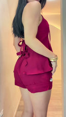 Conjunto Frente Única Peplum - Vinho