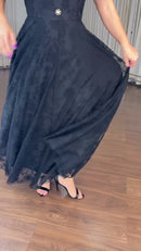 Vestido Preto Tule Bordado - Preto