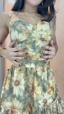 Vestido Floral Corpete Babados - Verde Floral