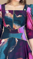 Vestido Longo Estampado com Zíper - Marmorizado Púrpura