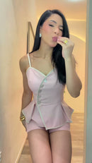 Conjunto Peplum Botões - Rosa