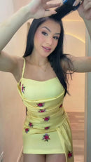Vestido Mini Drapeado Floral - Amarelo