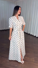 Vestido Chemise Poá Preto e Branco - Off White Poá