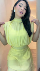 Vestido Chiffon Gola Alta - Amarelo