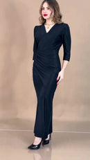 Vestido Midi Envelope Drapeado - Preto