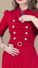 Vestido Longo Vermelho Botões Pérola - Vermelho