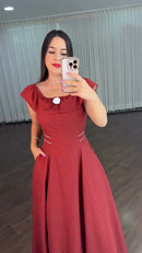 Vestido Longo Poá Vermelho - Vermelho Poá
