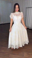Vestido Off White Tule Bordado - Off White