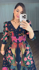 Vestido Longo Estampa Araras - Marinho Estampado