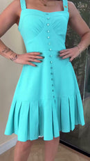 Vestido Azul Tiffany com Bolero 100% Linho - Azul Tiffany