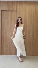 Vestido Longo Busto Franzido - Branco