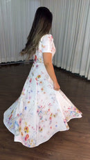 Vestido Midi Floral Aquarela - Off White Floral