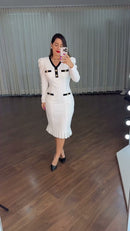Vestido Midi Tweed Contraste - Branco