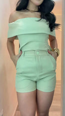 Conjunto Ombro a Ombro Peplum - Verde Claro