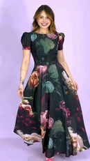 Vestido Longo Floral Dark - Preto Floral