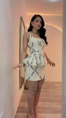 Conjunto 100% Linho Bordado Peplum - Off White
