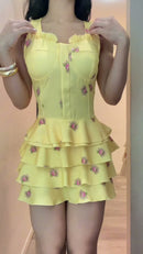 Vestido Mini Floral Babados - Amarelo