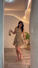 Vestido Floral Corpete Babados - Verde Floral