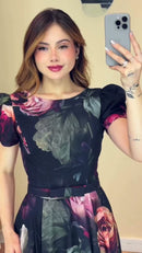 Vestido Longo Floral Dark - Preto Floral