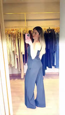 Conjunto Pantalona com Faixa - Azul Acinzentado