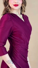 Vestido Midi Envelope Drapeado - Ameixa