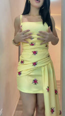 Vestido Mini Drapeado Floral - Amarelo