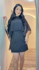 Vestido Tubinho Capa Fluida - Preto