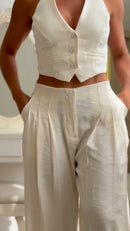 Conjunto Colete Frente Única 100% Linho - Off White